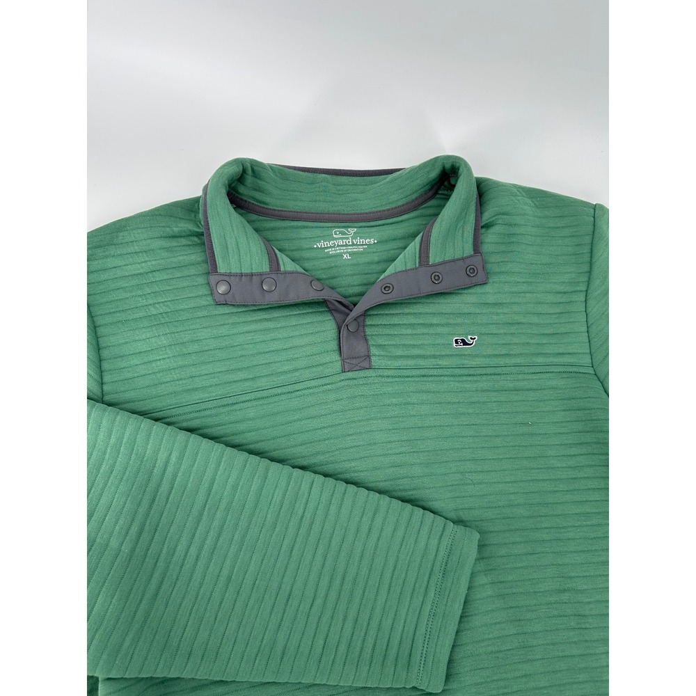 Vineyard Vines Mens XL Green Ribbed Snap Neck Pullover Sweater 1K001272